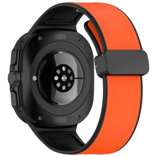 KALEBOL For Samsung Galaxy Watch Ultra 47mm Watch Strap Leather Coated Silicone Band with Magnetic Buckle - Orange