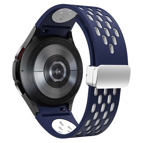 KALEBOL KLB-SSCXKGJ-002 For Samsung Galaxy Watch FE 40mm / Watch4 / Watch 5 / Watch6 Strap with Buckle - Midnight Blue / White+Silver Buckle