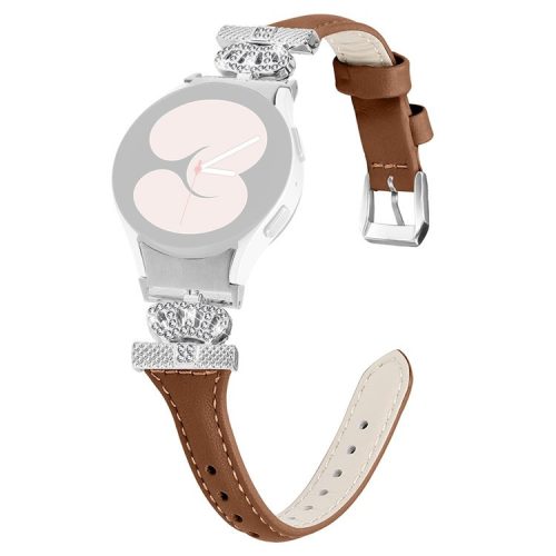 Silver Buckle Strap for Samsung Galaxy Watch4  /  Watch5  /  Watch4 Classic  /  Watch4 Active  /  Watch5 Active Watch Band Crown Strap - Brown