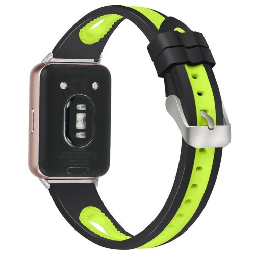 SM-R390 For Samsung Galaxy Fit3 Silicone Watch Band Adjustable Dual Color Wrist Strap - Black+Green