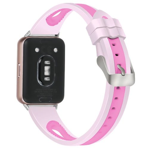 SM-R390 For Samsung Galaxy Fit3 Silicone Watch Band Adjustable Dual Color Wrist Strap - White+Pink