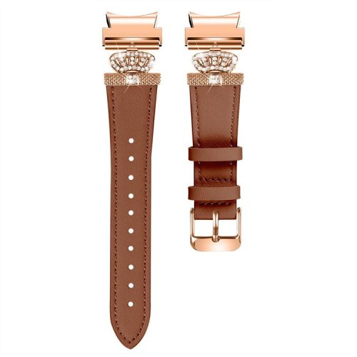 Smart Watch Strap for Samsung Galaxy Watch4 / Watch 5 Genuine Cow Leather Band (Rose Gold Buckle) - Brown