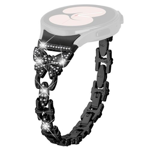 Stainless Steel Band for Samsung Galaxy Watch4 40mm 44mm / Watch5 40mm 44mm / Watch4 Classic 42mm 46mm , Rhinestone Decor 20mm Watch Strap with Connector - Black