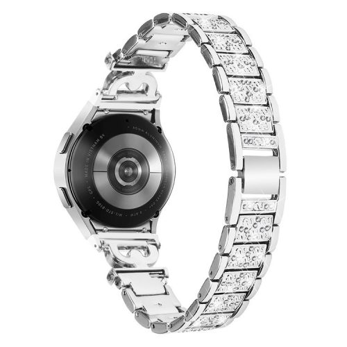 Stainless Steel Band for Samsung Galaxy Watch6 40mm 44mm / Watch6 Classic 43mm 47mm / Watch 5 40mm 44mm / Watch4 40mm 44mm , 3-Bead Rhinestone Decor Watch Strap with Connector - Silver