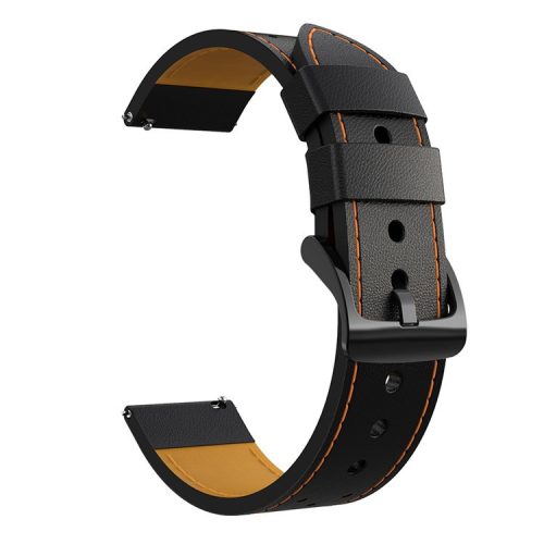 Stitching Genuine Leather Watch Band Replacement for Samsung Galaxy Watch3 45mm - Black/Orange Line