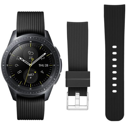 Stripe Texture Soft Silicone Watch Strap for Samsung Galaxy Watch 42mm - Black