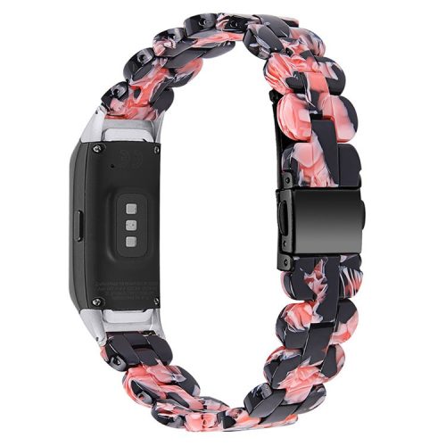 Stylish Oval Resin Smart Watch Band Replacement Wrist Strap with Stainless Steel Buckle for Samsung Galaxy Fit SM-R370 - Black/Pink