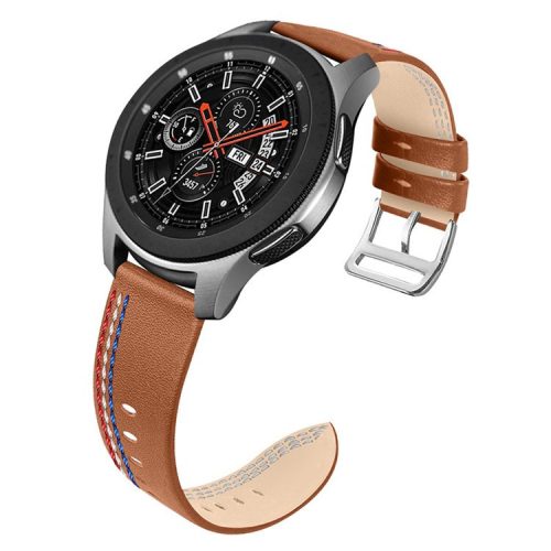 Top Layer Cowhide Genuine Leather Stitching Design Watch Band Strap for Samsung Galaxy Watch3 45mm/Watch 46mm - Brown