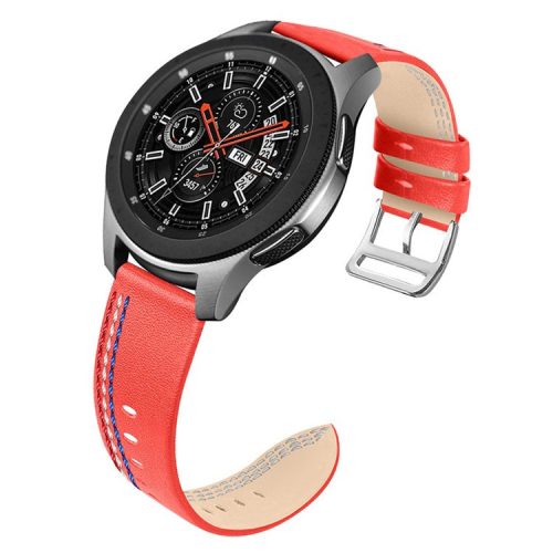 Top Layer Cowhide Genuine Leather Stitching Design Watch Band Strap for Samsung Galaxy Watch3 45mm/Watch 46mm - Coral Red