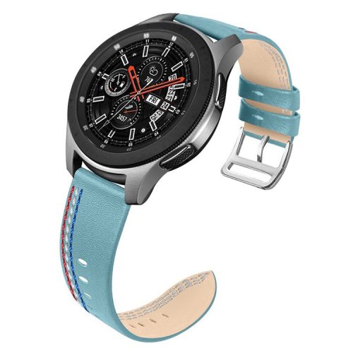 Top Layer Cowhide Genuine Leather Stitching Design Watch Band Strap for Samsung Galaxy Watch3 45mm/Watch 46mm - Haze Blue