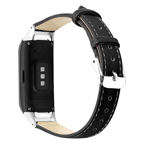 Top Layer Cowhide Leather Watchband Replacement for Samsung Galaxy Fit SM-R370 - Black