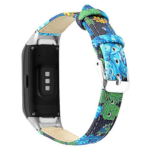 Top Layer Cowhide Leather Watchband Replacement for Samsung Galaxy Fit SM-R370 - Blue Leaf