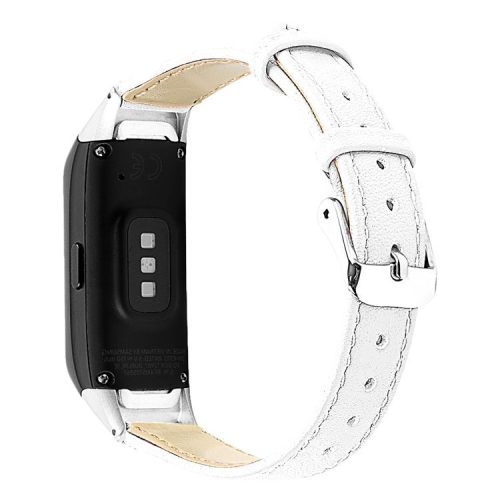 Top Layer Cowhide Leather Watchband Replacement for Samsung Galaxy Fit SM-R370 - White