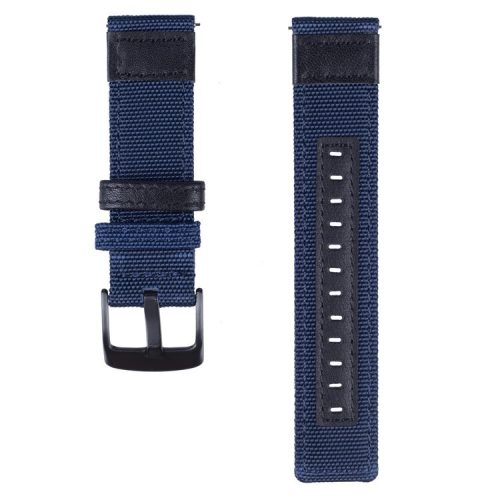 Universal 22mm Nylon + Genuine Leather Watch Band Strap for Samsung Galaxy Watch 46mm etc. - Blue