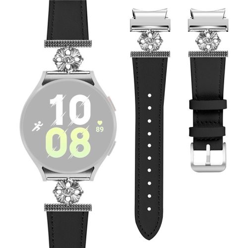 Watch Band for Samsung Galaxy Watch 5 Pro 45mm / Watch 5 44mm / 40mm Genuine Cow Leather Strap with Quick Release Connector - Black