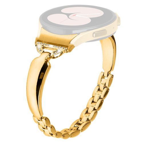 Watch Band for Samsung Galaxy Watch 6 40mm 44mm , D-shaped Rhinestone Decor Copper Metal Bracelet with Connector - Gold