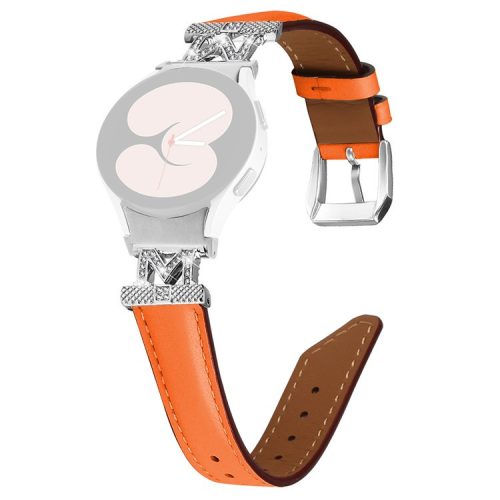 Watch Band for Samsung Galaxy Watch FE 40mm / Watch 5 / Watch4 44mm 40mm Rhinestone M-Shape Connector Bracelet Strap with Silver Buckle - Orange