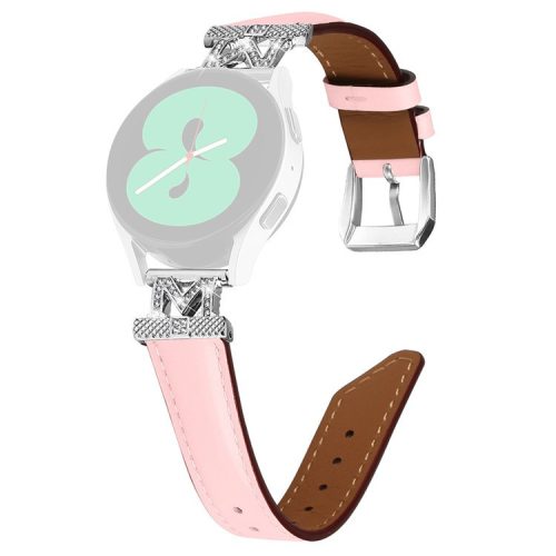 Watch Band for Samsung Galaxy Watch3 41mm 45mm / Watch 5 40mm 44mm , Rhinestone M-shape Design 20mm Slim Strap with Silver Buckle - Pink