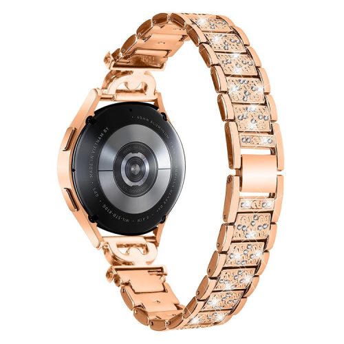 Watch Strap for Samsung Galaxy Watch6 40mm 44mm / Watch6 Classic 43mm 47mm / Watch 5 40mm 44mm / Watch4 40mm 44mm / Watch3 41mm , Stainless Steel 20mm Rhinestone Decor Band - Rose Gold