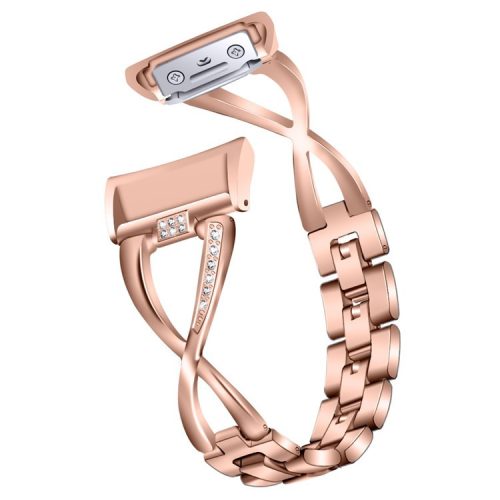 Zinc Alloy X-shape with Diamond Watch Band for Samsung Gear Fit2 - Rose Gold