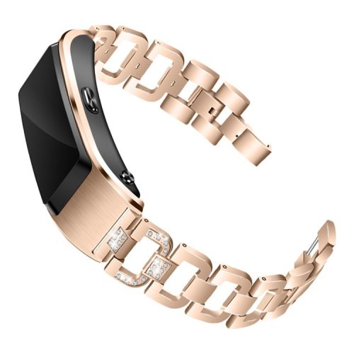 18MM D Shape Rhinestone Decor Stainless Steel Watch Band Replacement for Huawei TalkBand B5 - Rose Gold