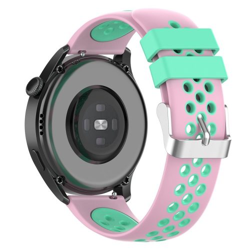 20mm Multiple Holes Breathable Dual Color Silicone Watch Strap Wristband for Huawei Watch GT3 42mm/Samsung Galaxy Watch 42mm - Pink/Teal