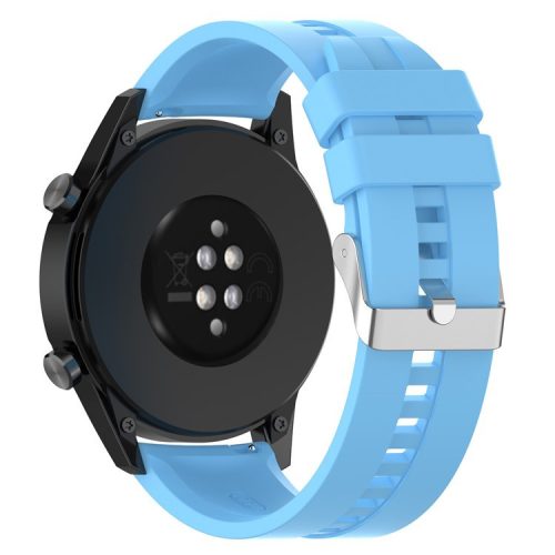 20mm Silicone Smart Watch Strap Adjustable Wristband Bracelet for Huawei Watch GT Runner/Watch GT3 42mm - Silver Steel Buckle/Sky Blue