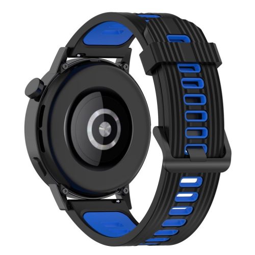 20mm Stripes Design Bi-color Silicone Soft Watch Band Adjustable Wrist Strap for Huawei Watch GT3 42mm/Samsung Galaxy Watch4 40mm/44mm - Black/Blue