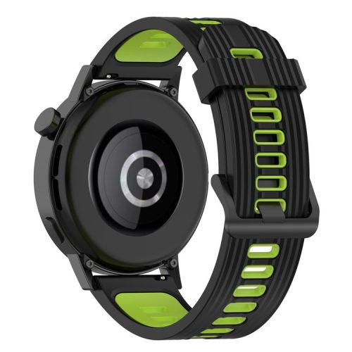 20mm Stripes Design Bi-color Silicone Soft Watch Band Adjustable Wrist Strap for Huawei Watch GT3 42mm/Samsung Galaxy Watch4 40mm/44mm - Black/Lime