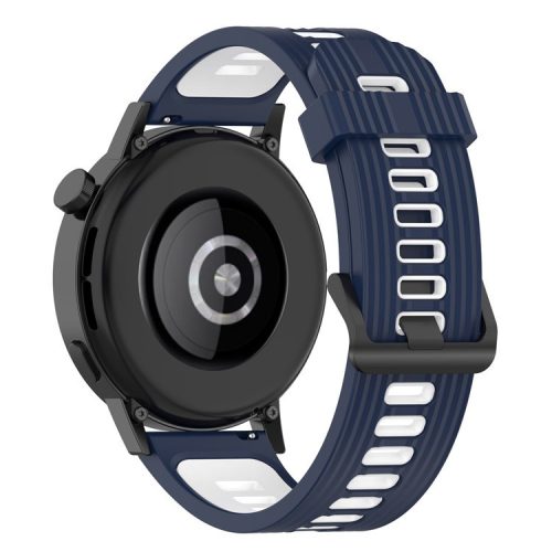 20mm Stripes Design Bi-color Silicone Soft Watch Band Adjustable Wrist Strap for Huawei Watch GT3 42mm/Samsung Galaxy Watch4 40mm/44mm - Midnight Blue/White