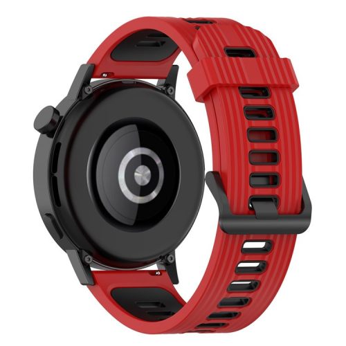 20mm Stripes Design Bi-color Silicone Soft Watch Band Adjustable Wrist Strap for Huawei Watch GT3 42mm/Samsung Galaxy Watch4 40mm/44mm - Red/Black