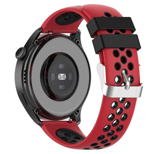 22mm Breathable Dual Color Silicone Watch Strap Wristband with Multiple Holes Design for Huawei Watch GT3 46mm/Samsung Gear S3 Frontier/Classic - Red/Black