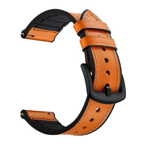 22mm Genuine Leather Coated Silicone 22mm Watch Strap for Huawei Watch GT 2/1  / Honor Magic - Light Brown