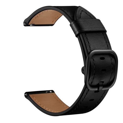 22mm Genuine Leather Watch Band Replacement for Huawei Watch GT2e/ Samsung Galaxy Watch3 45mm etc. - Black