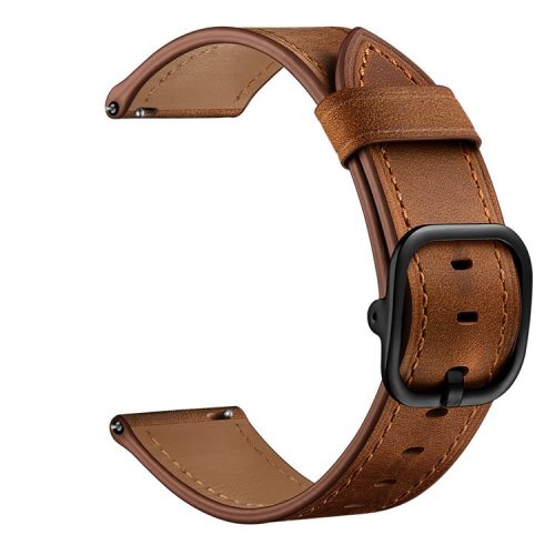 22mm Genuine Leather Watch Band Replacement for Huawei Watch GT2e/ Samsung Galaxy Watch3 45mm etc. - Dark Brown