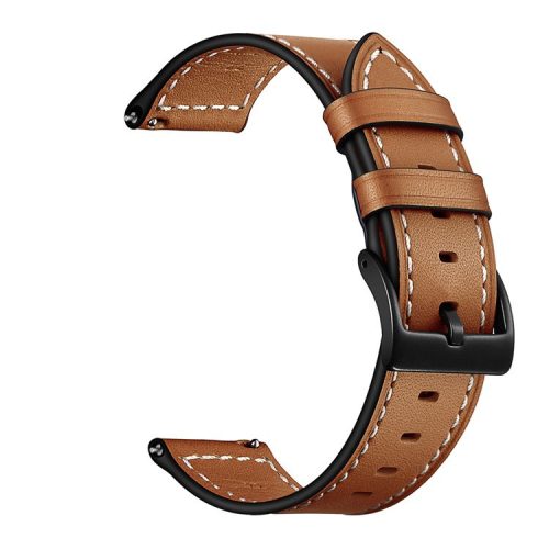 22mm Stitching Decor Genuine Leather Watch Strap Bracelet Wristband for Huawei Watch GT / Watch 2 / Watch Magic - Dark Brown