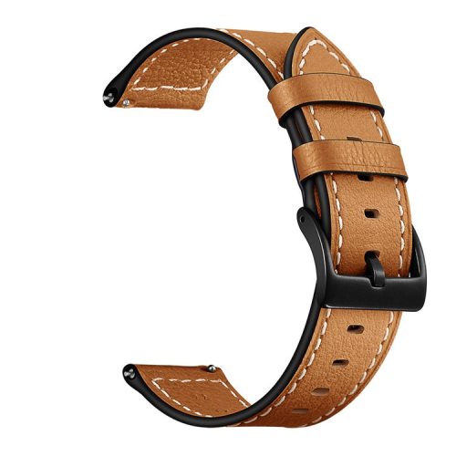 22mm Stitching Decor Genuine Leather Watch Strap Bracelet Wristband for Huawei Watch GT / Watch 2 / Watch Magic - Light Brown