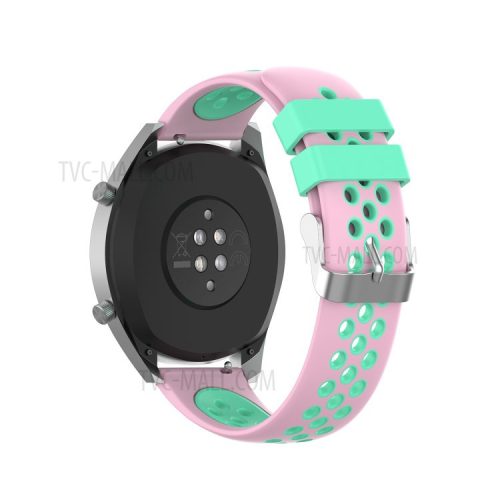 Dual Color Soft Silicone Smart Watch Replacement Strap 22mm for HUAWEI Watch GT2 46mm - Pink/Cyan