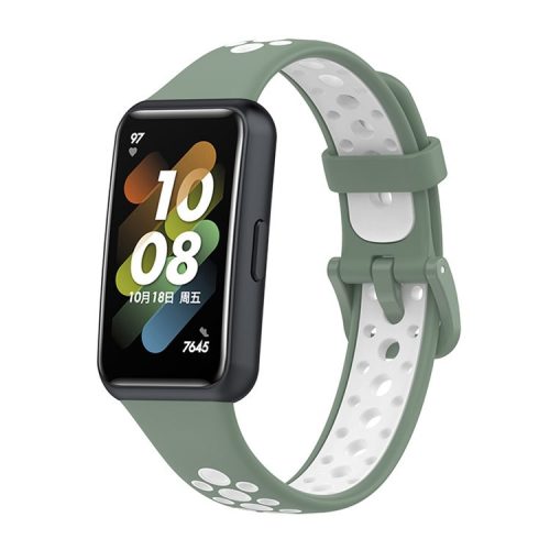 Dual Color Watch Band for Huawei Band 7, Pin Buckle Soft TPU Wrist Strap Replacement - Light Green/White