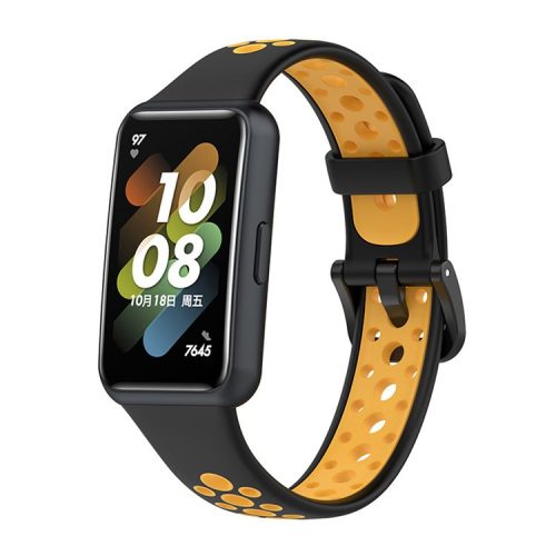 Dual Color Watch Band for Huawei Band 7, Pin Buckle Soft TPU Wrist Strap Replacement - Yellow/Black