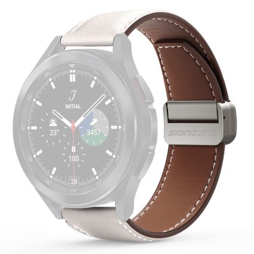 DUX DUCIS YA Series for Samsung Galaxy Watch6 /  Watch5  /  Huawei Watch GT3 Pro 43mm Genuine Cow Leather Strap 20mm Watch Band - White