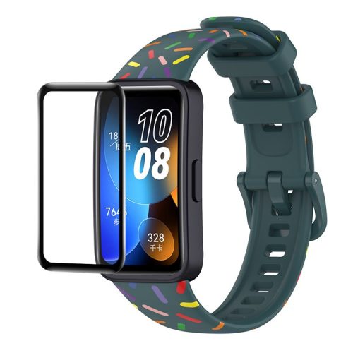 ENKAY HAT PRINCE For Huawei Band 8 / Band 8 NFC / Band 9 / Band 9 NFC Printed Silicone Watch Band with Soft PC Edge PMMA Screen Film - Green