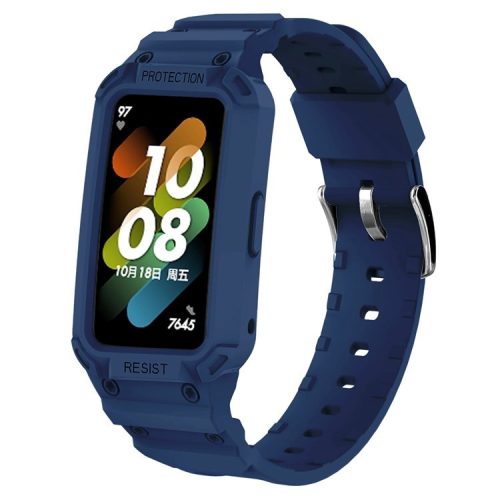 For Honor Band 6/Huawei Band 6/7 Replacement TPU Watch Band Adjustable Wrist Strap + Watch Case - Midnight Blue