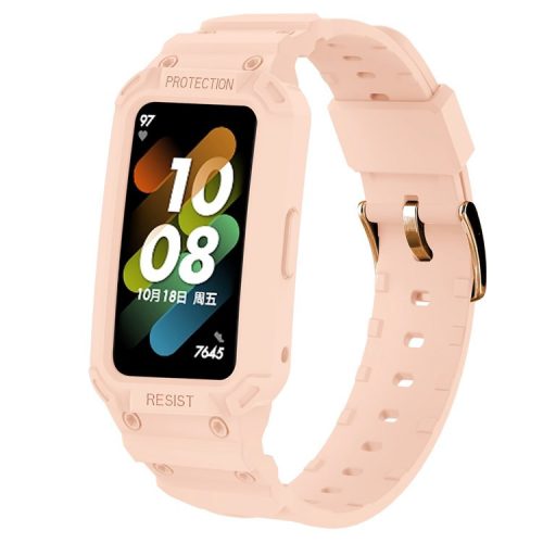 For Honor Band 6/Huawei Band 6/7 Replacement TPU Watch Band Adjustable Wrist Strap + Watch Case - Pink