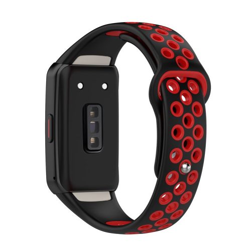 For Huawei Band 6 / Honor Band 6 Dual Color Silicone Watch Band Adjustable Wrist Strap Replacement - Black / Red