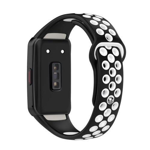 For Huawei Band 6 / Honor Band 6 Dual Color Silicone Watch Band Adjustable Wrist Strap Replacement - Black / White