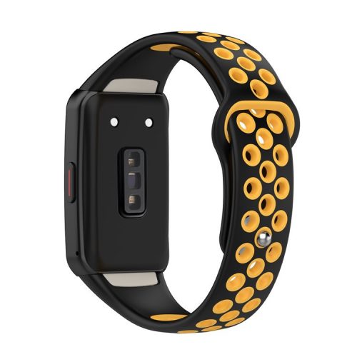 For Huawei Band 6 / Honor Band 6 Dual Color Silicone Watch Band Adjustable Wrist Strap Replacement - Black / Yellow