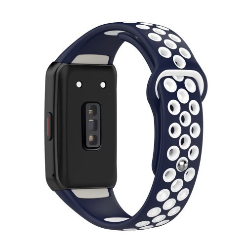 For Huawei Band 6 / Honor Band 6 Dual Color Silicone Watch Band Adjustable Wrist Strap Replacement - Midnight Blue / White