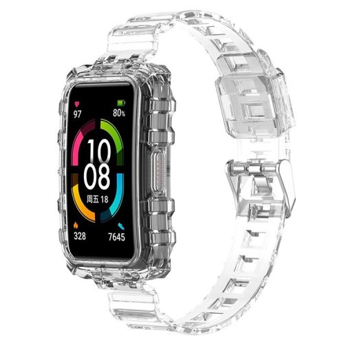 For Huawei Band 7 / Band 6 / Honor Band 6 Replacement Transparent TPU Watch Strap Wrist Band with Watch Case - Transparent