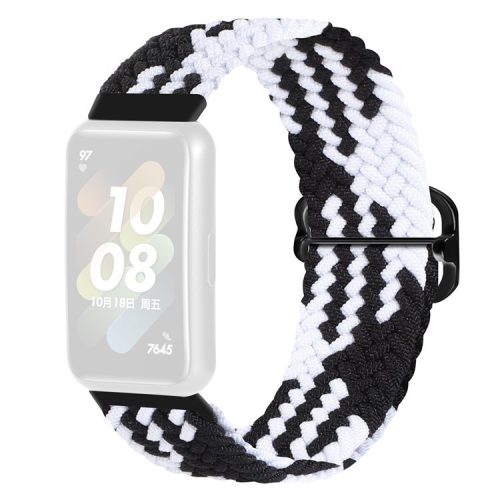 For Huawei Band 7 Braided Watch Band Replacement Wrist Strap with Adjustable Buckle - Black / White